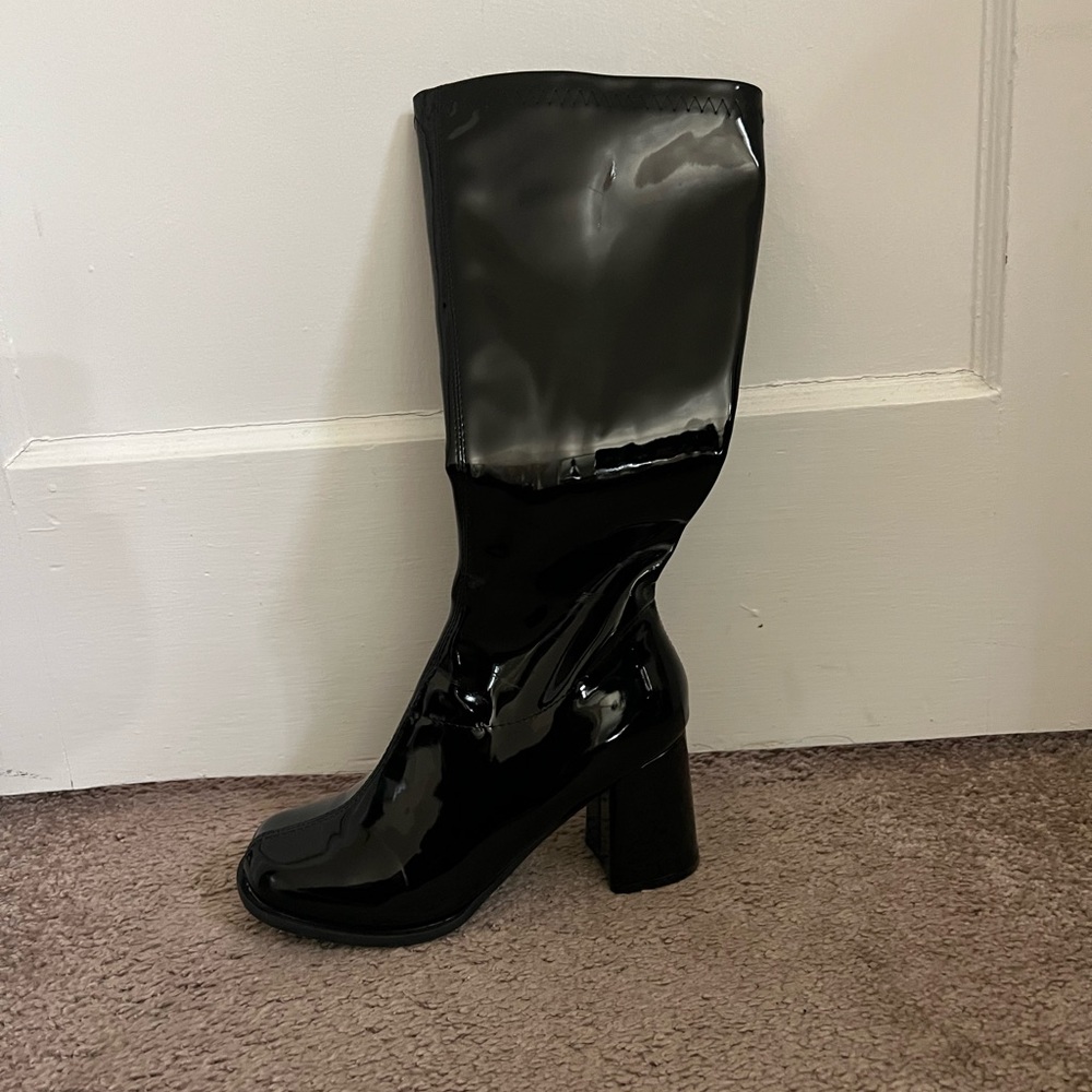 Black calf high faux patent leather gogo boots